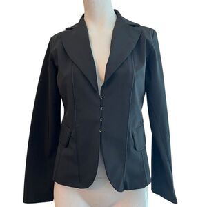 Primo Piano Ladies Size 6 Black Blazer Jacket Lined Hook Front Tailored Italy